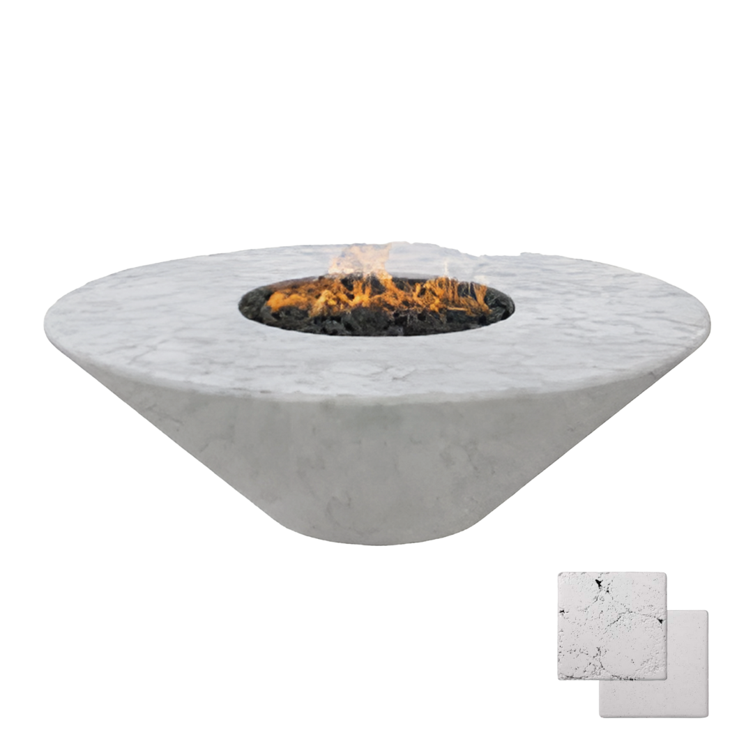 Round Oblique Fire Pit Table | Modern GFRC Firepit = Color Arctic