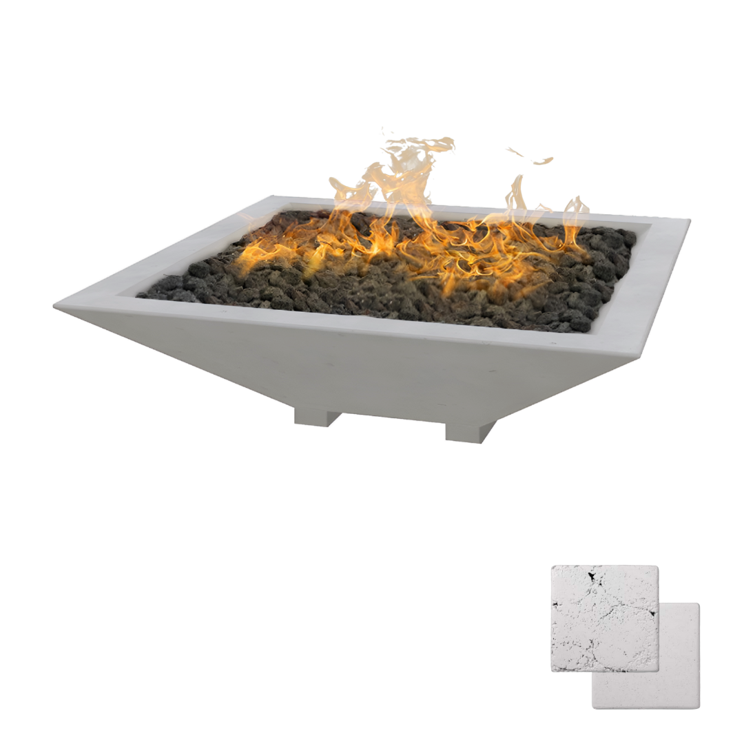 Square Oblique Fire Bowl with Venting | Modern GFRC Firepit = Color Arctic