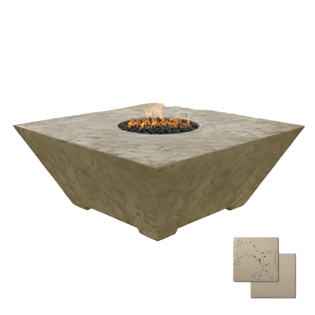 Square Oblique Fire Pit Table | Modern GFRC Firepit = Color Bone