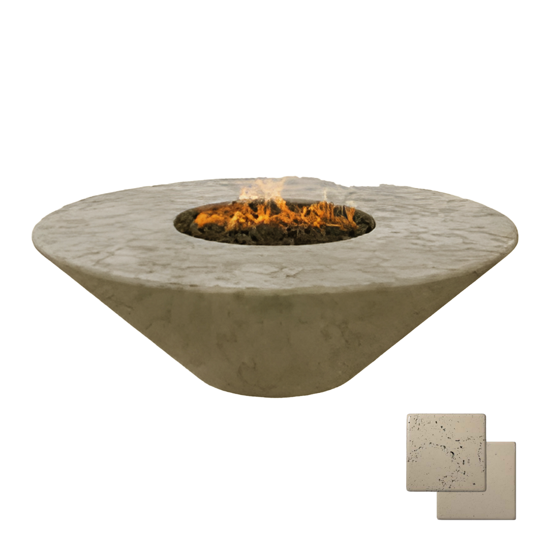 Round Oblique Fire Pit Table | Modern GFRC Firepit = Color Bone