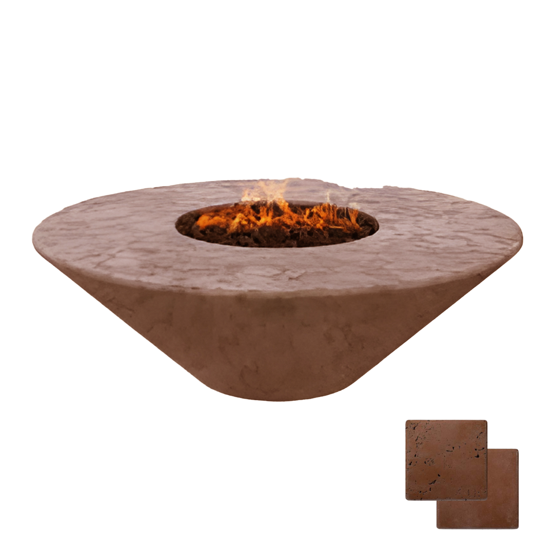 Round Oblique Fire Pit Table | Modern GFRC Firepit = Color Canyon Tan