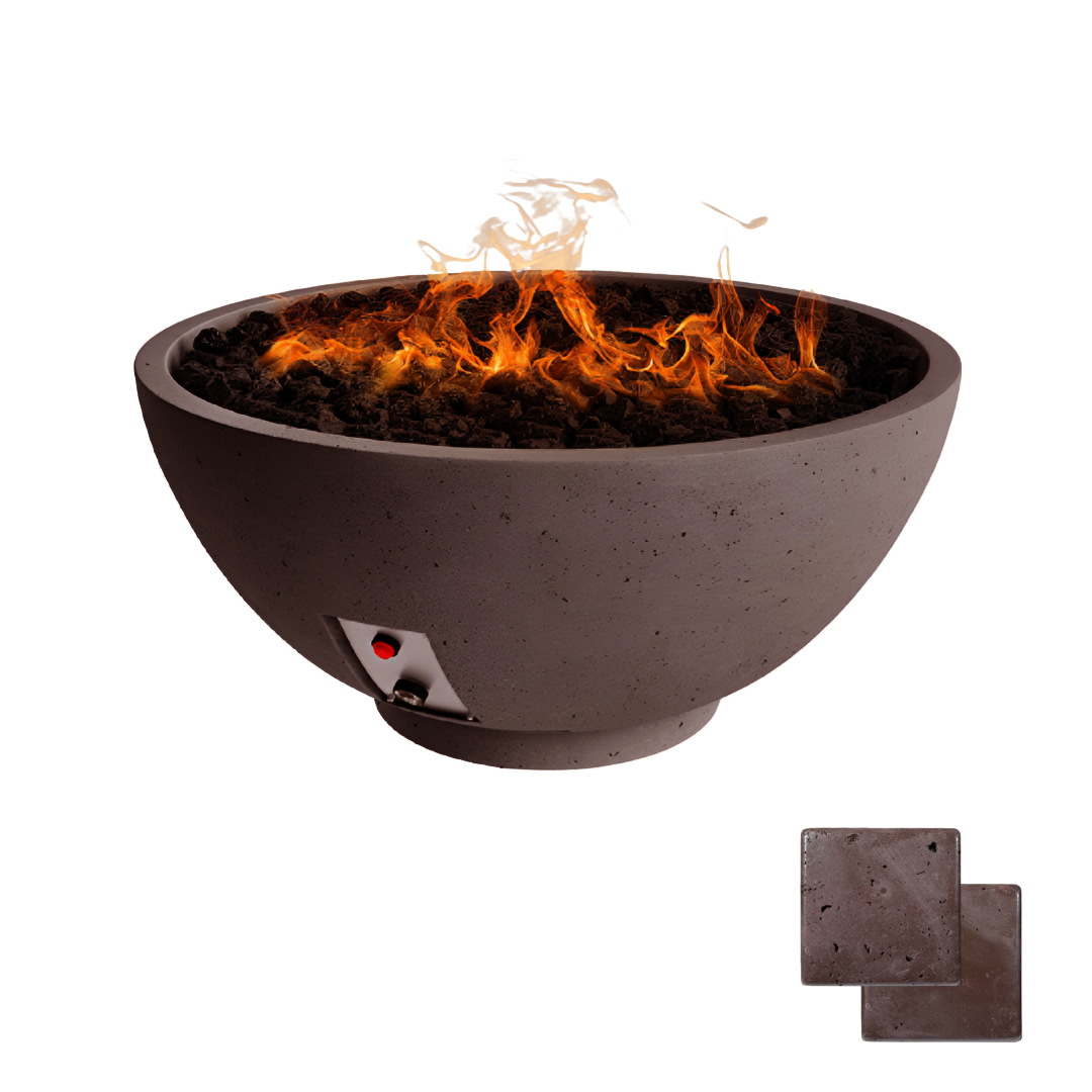 Round Sanctuary Fire Bowl | Modern GFRC Firepit = Color Charcoal Brown