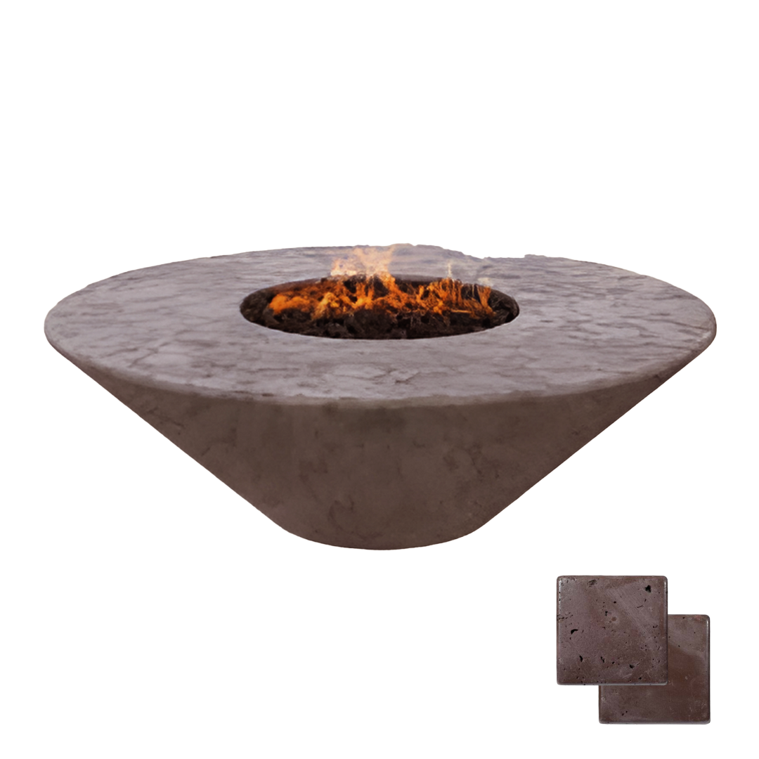 Round Oblique Fire Pit Table | Modern GFRC Firepit = Color Charcoal Brown