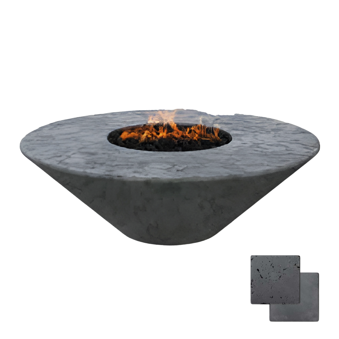 Round Oblique Fire Pit Table | Modern GFRC Firepit = Color Coal