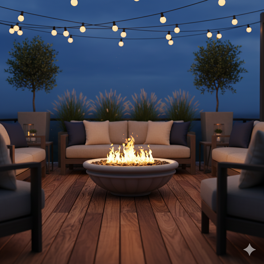 Tuscany Fire Bowl at dusk