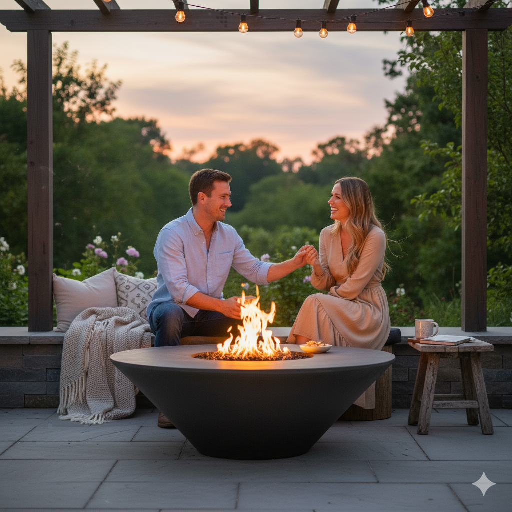 Round Oblique Fire Table | Modern GFRC Firepit