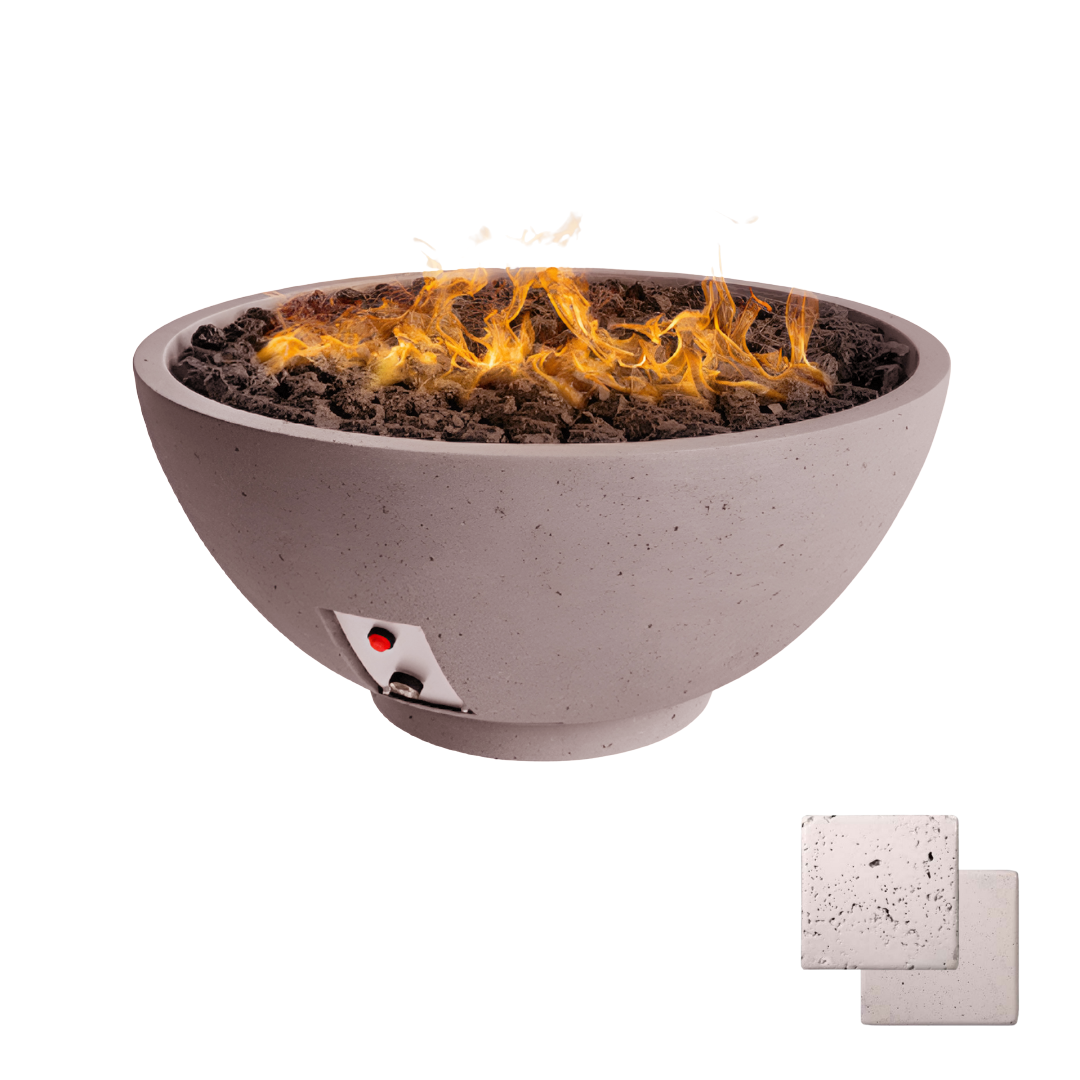 Round Sanctuary Fire Bowl | Modern GFRC Firepit = Color Ivory