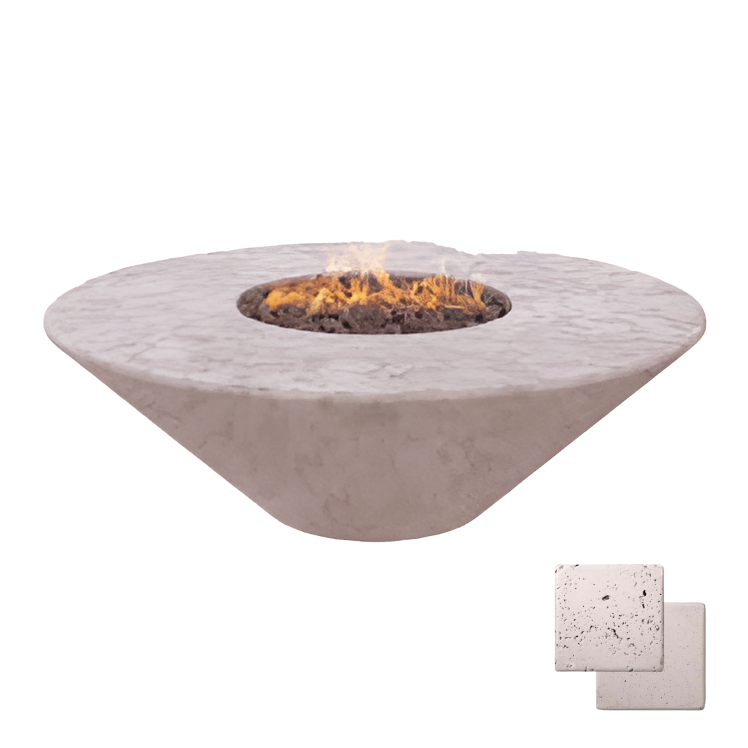 Round Oblique Fire Pit Table | Modern GFRC Firepit = Color Ivory