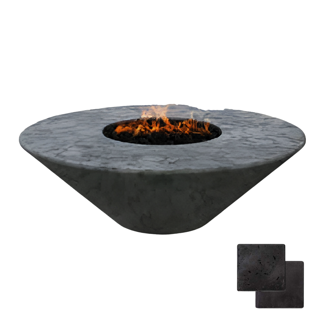 Round Oblique Fire Pit Table | Modern GFRC Firepit = Color Raven