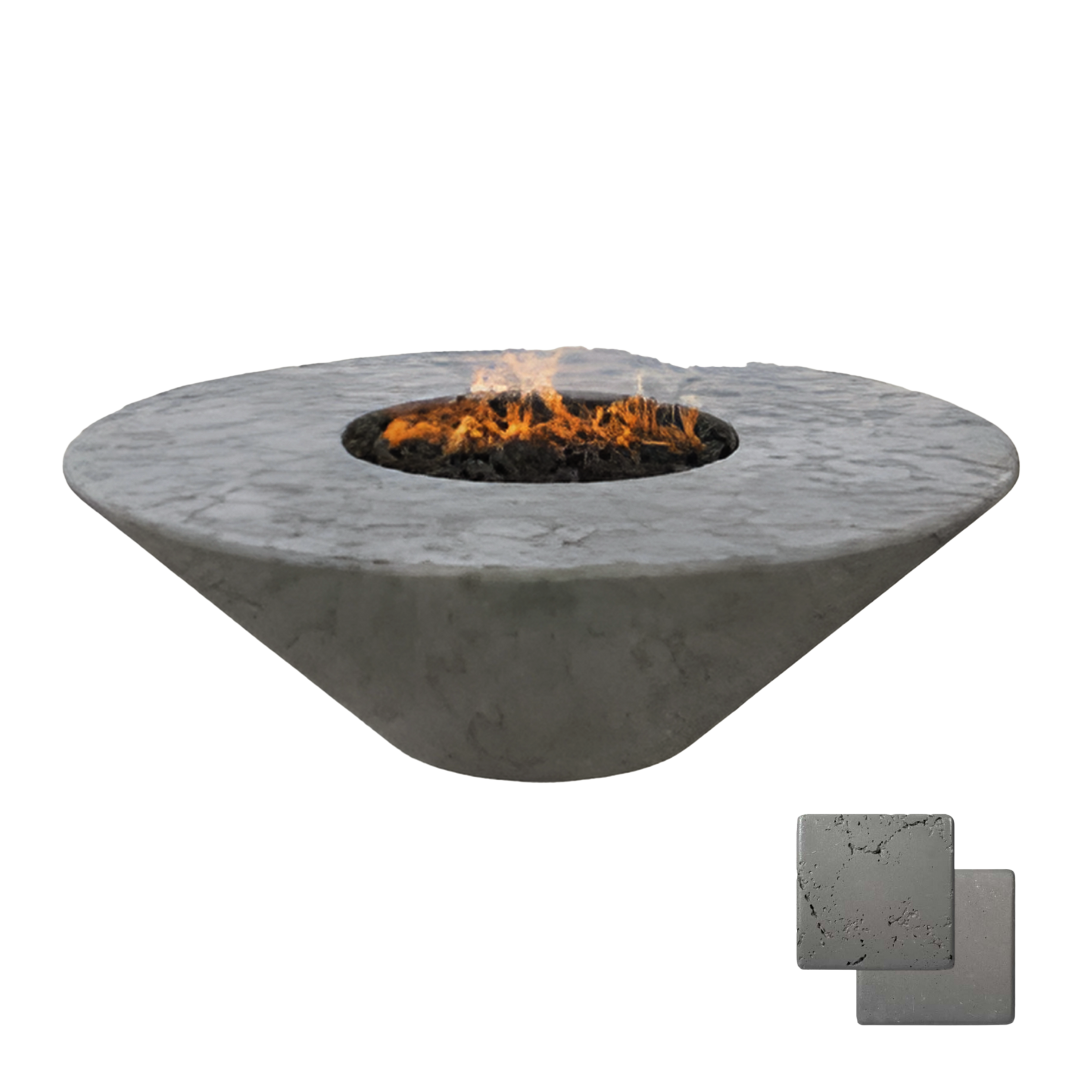 Round Oblique Fire Pit Table | Modern GFRC Firepit = Color Slate