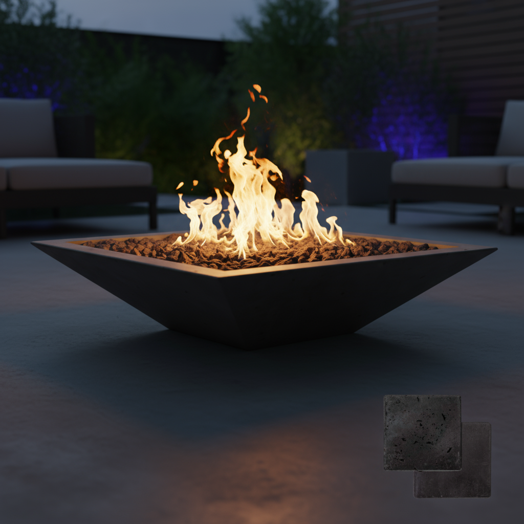 Square Oblique Fire Bowl without venting at dusk