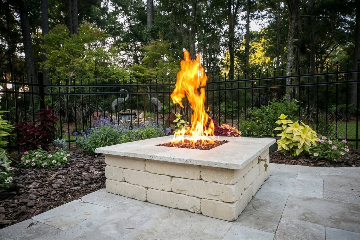 TessaRai Square Fire Pit Kit: Auto Ignition in Sand Dune