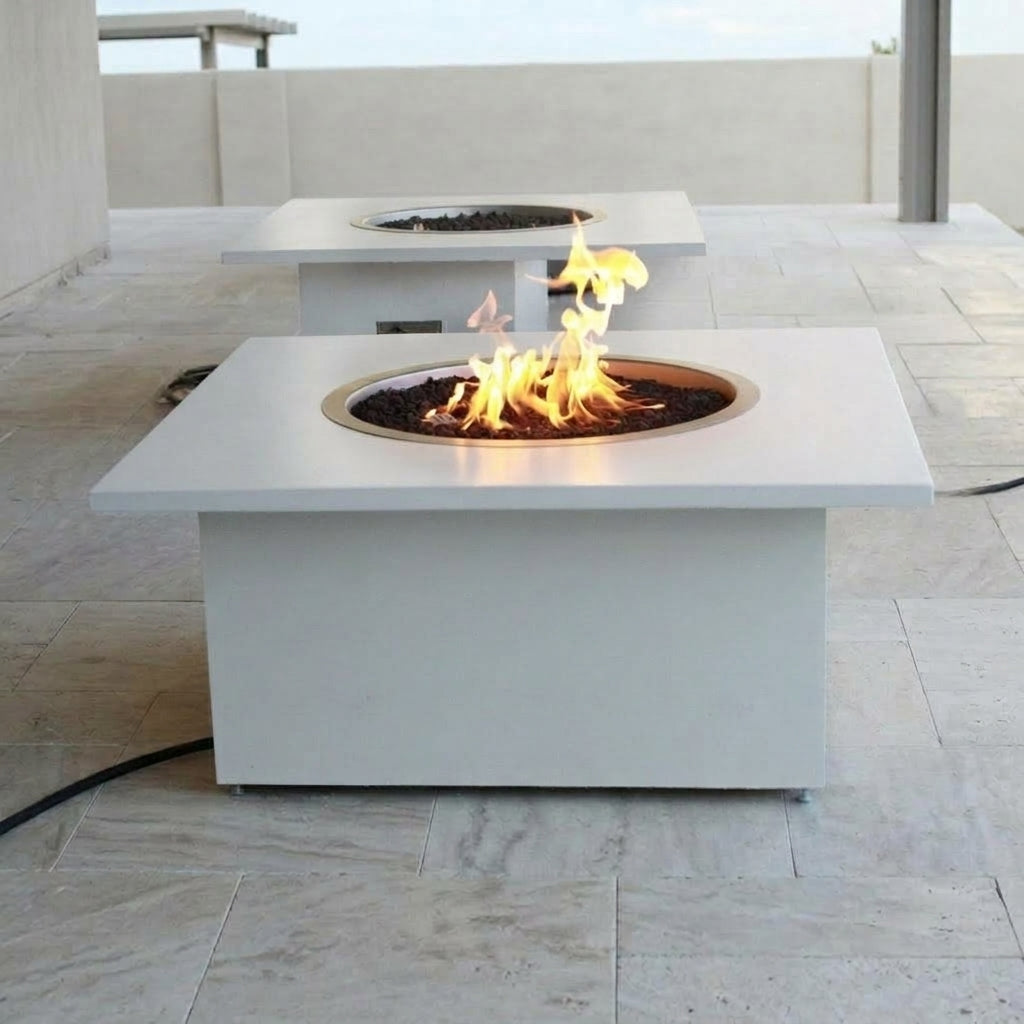 TessaRai 2-Piece Square Fire Table Kit in Grey White