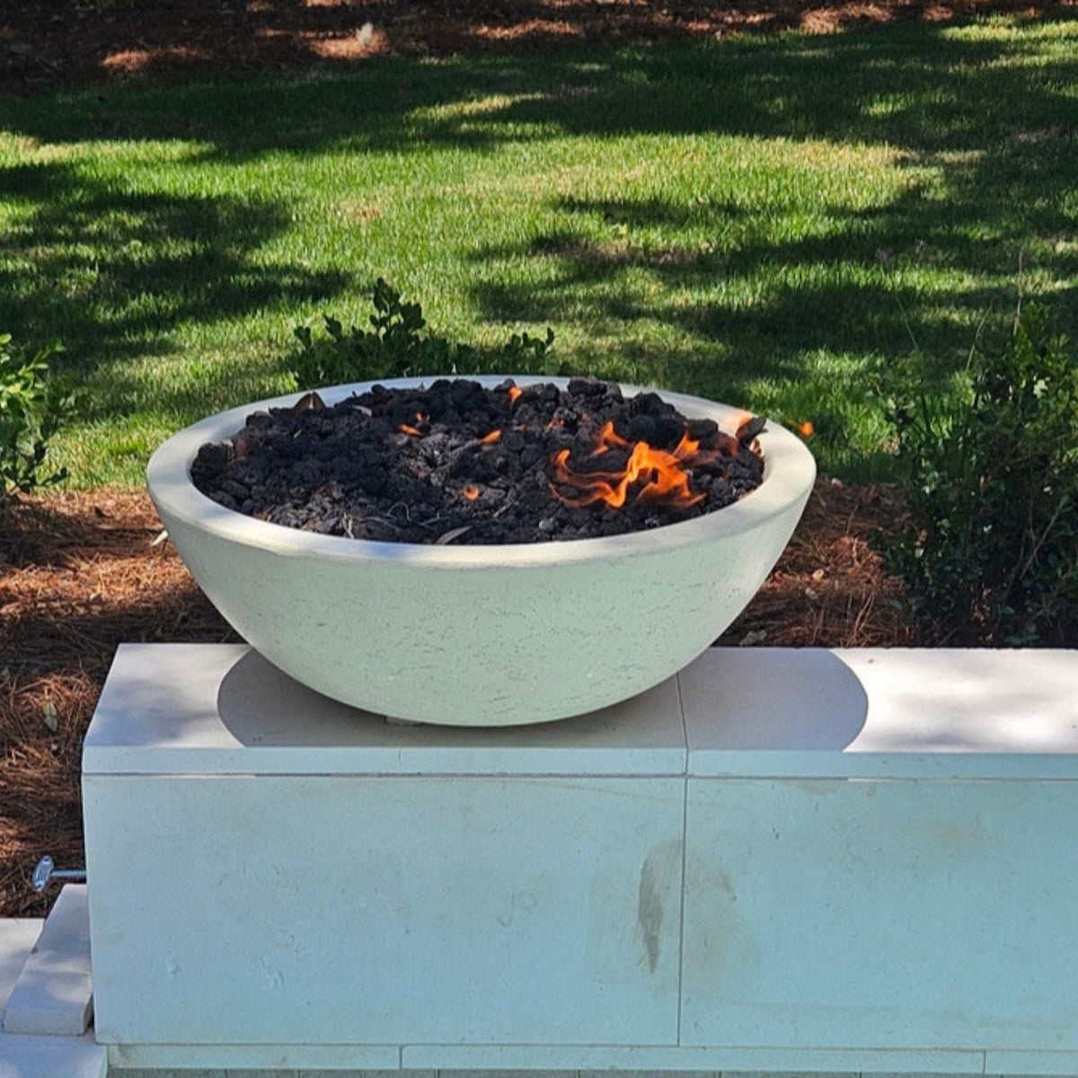 TessaRai Round Fire Bowl: Push Button Ignition — GFRC fire bowl, lifestyle photo 4