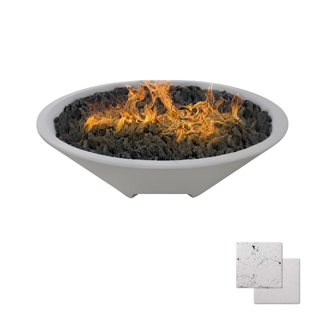 Round Oblique Fire Bowl with Venting | Modern GFRC Firepit = Color Arctic