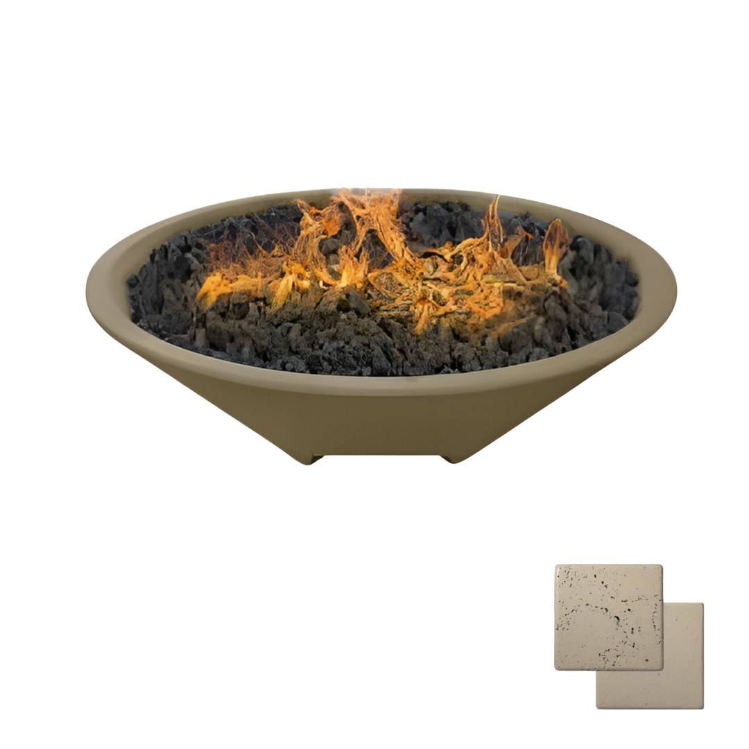 Round Oblique Fire Bowl with Venting | Modern GFRC Firepit = Color Bone
