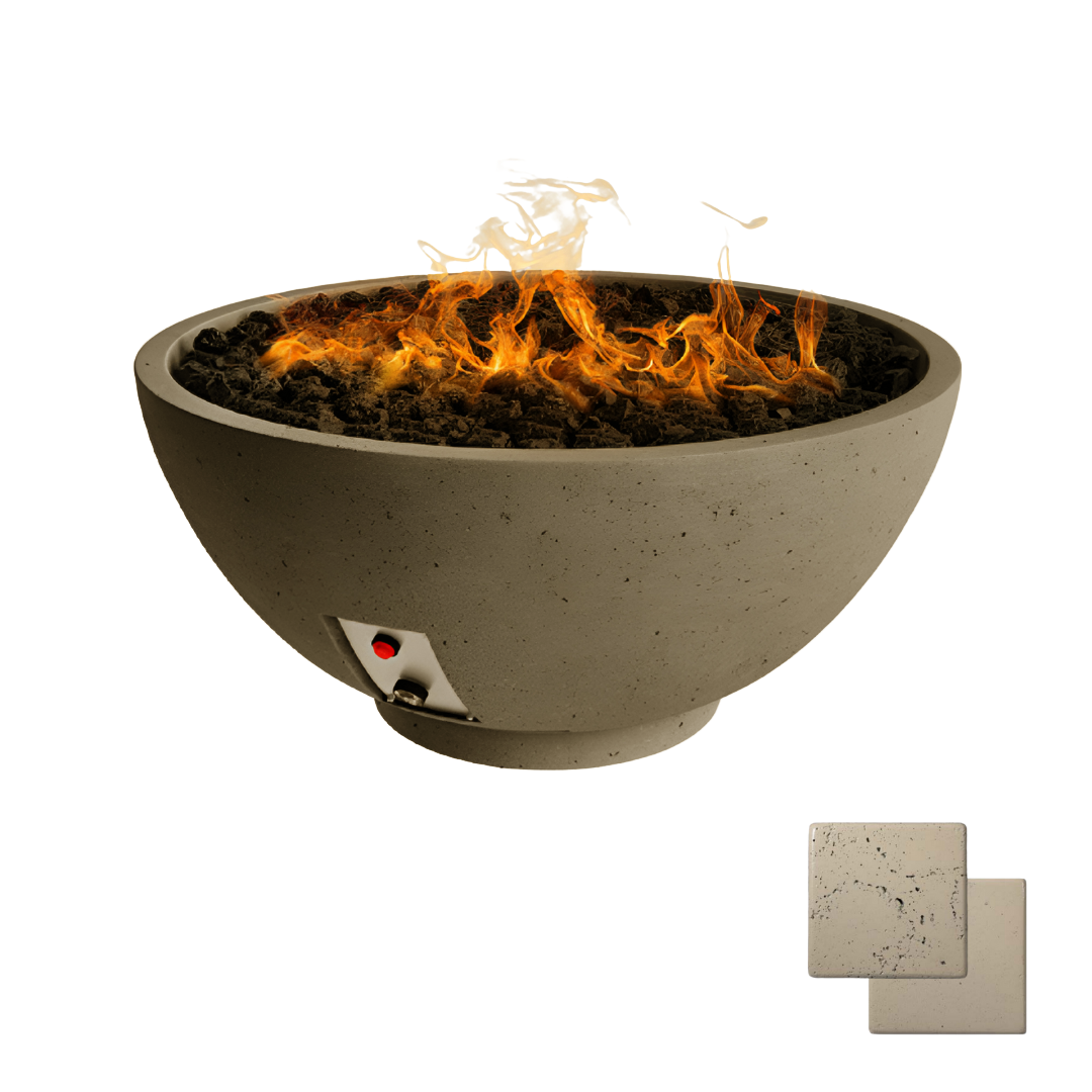 Round Sanctuary Fire Bowl | Modern GFRC Firepit = Color Bone