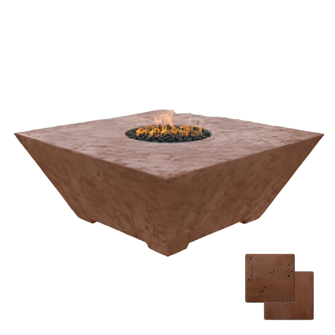 Square Oblique Fire Pit Table | Modern GFRC Firepit = Color Canyon Tan