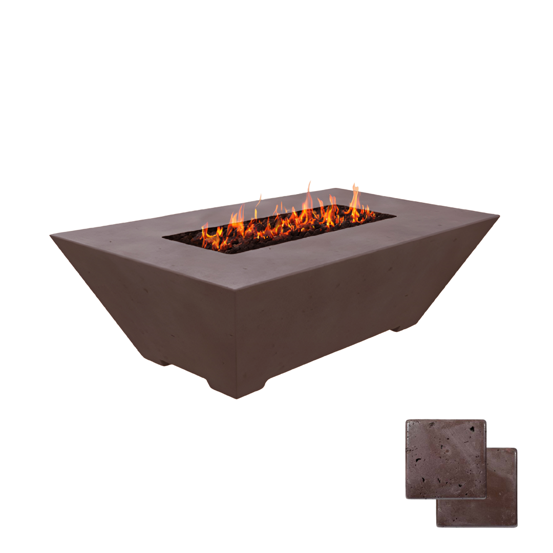 Linear Oblique Fire Table | Modern GFRC Firepit = Color Charcoal Brown