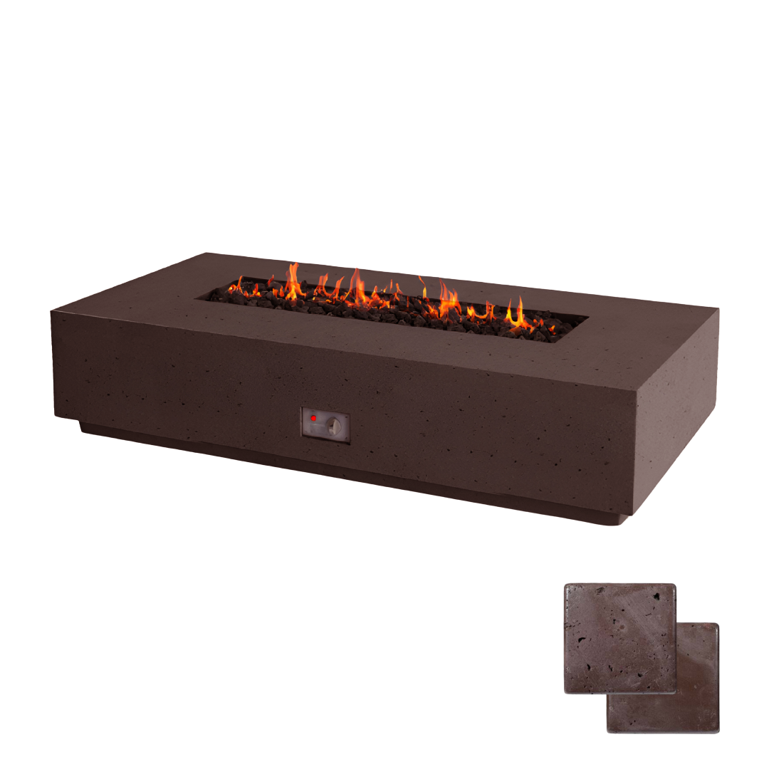 Linear Sanctuary Fire Table | Modern GFRC Firepit = Color Charcoal Brown