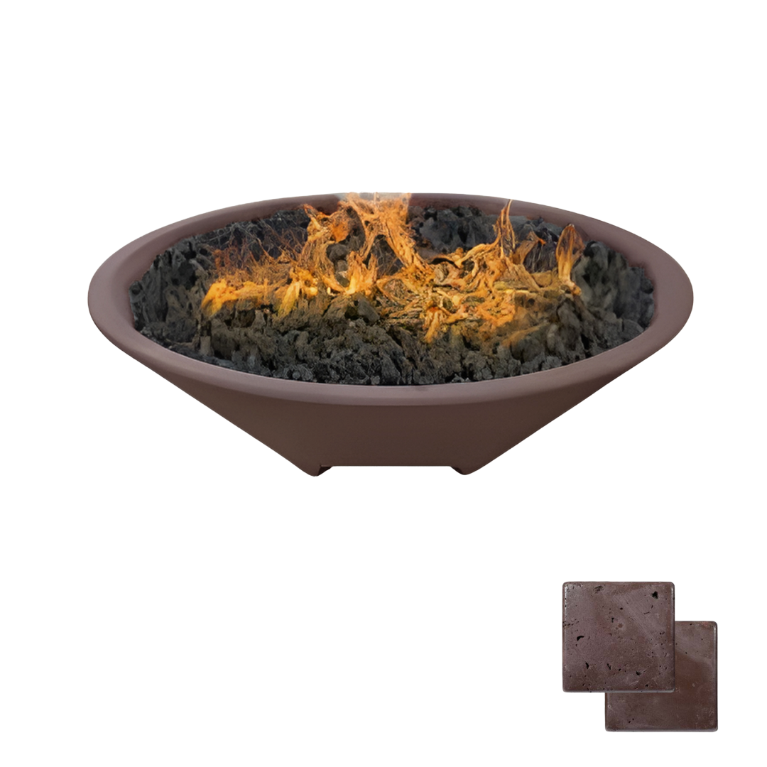 Round Oblique Fire Bowl with Venting | Modern GFRC Firepit = Color Charcoal Brown