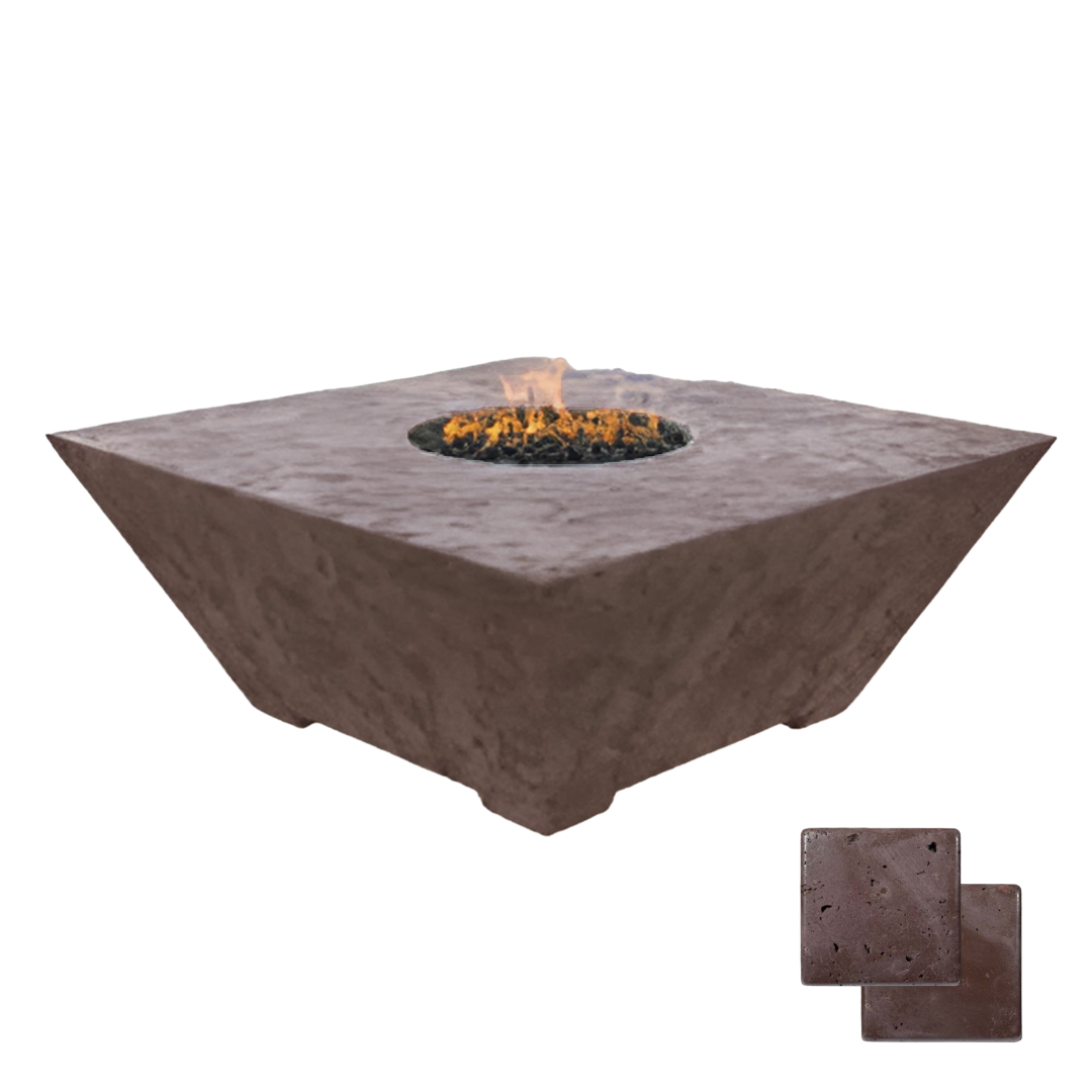 Square Oblique Fire Pit Table | Modern GFRC Firepit = Charcoal Brown