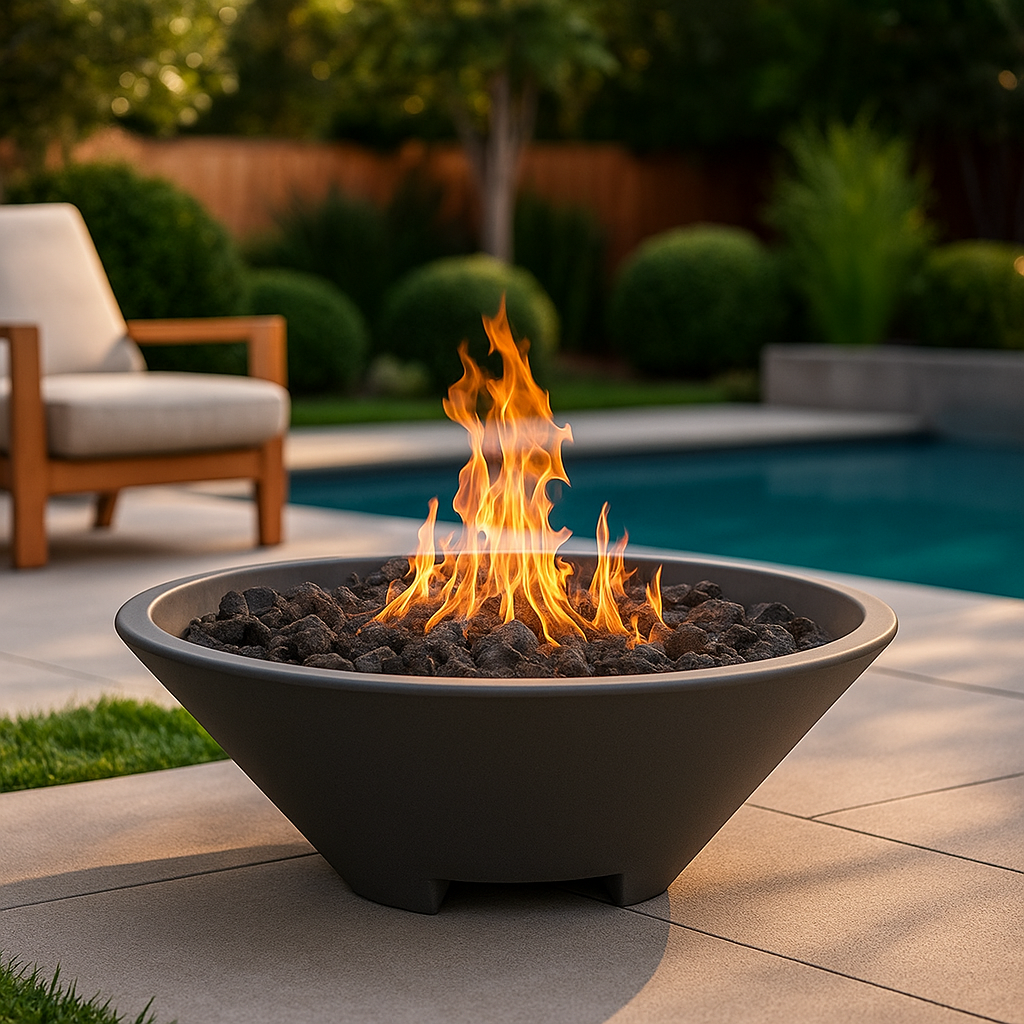 Round Oblique Fire Bowl with Venting | Modern GFRC Firepit