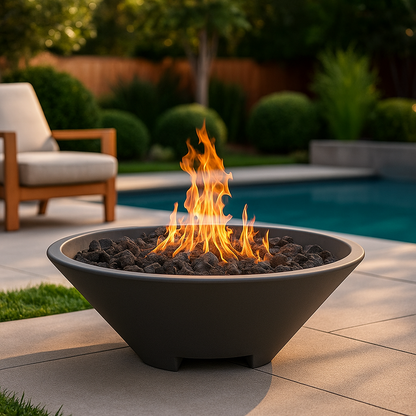Round Oblique Fire Bowl with Venting | Modern GFRC Firepit