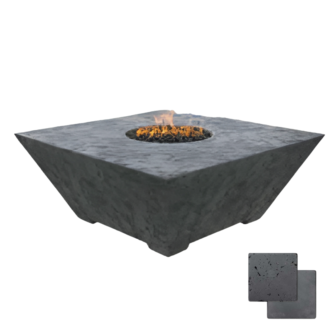 Square Oblique Fire Pit Table | Modern GFRC Firepit = Color Coal