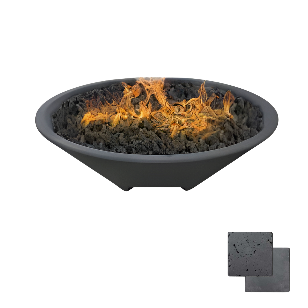 Round Oblique Fire Bowl with Venting | Modern GFRC Firepit = Color Coal