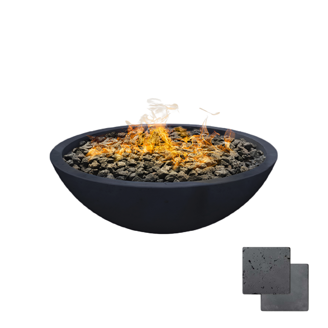 Round Wok Fire Bowl | Modern GFRC Firepit = Color Coal