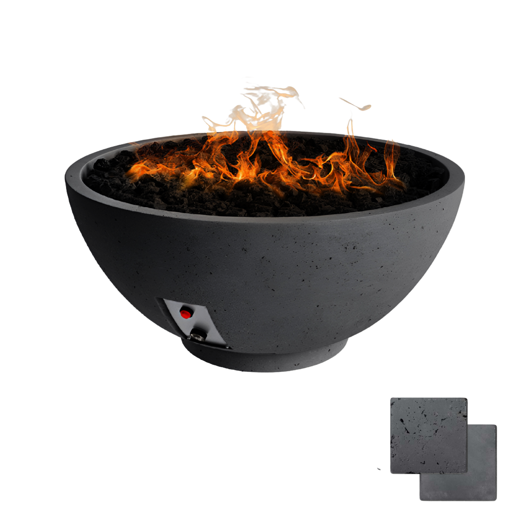 Round Sanctuary Fire Bowl | Modern GFRC Firepit = Color Coal