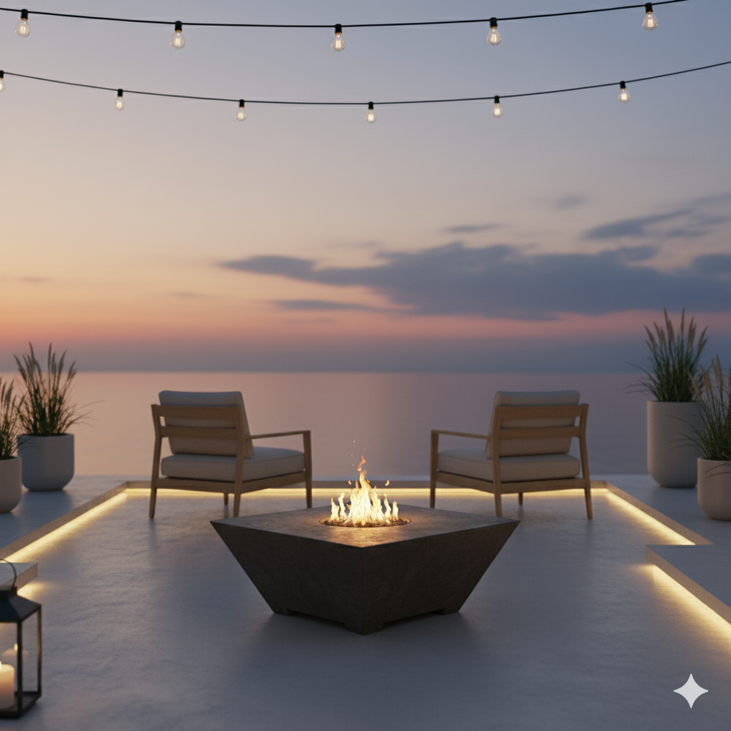 Square Oblique Fire Table | Modern GFRC Firepit