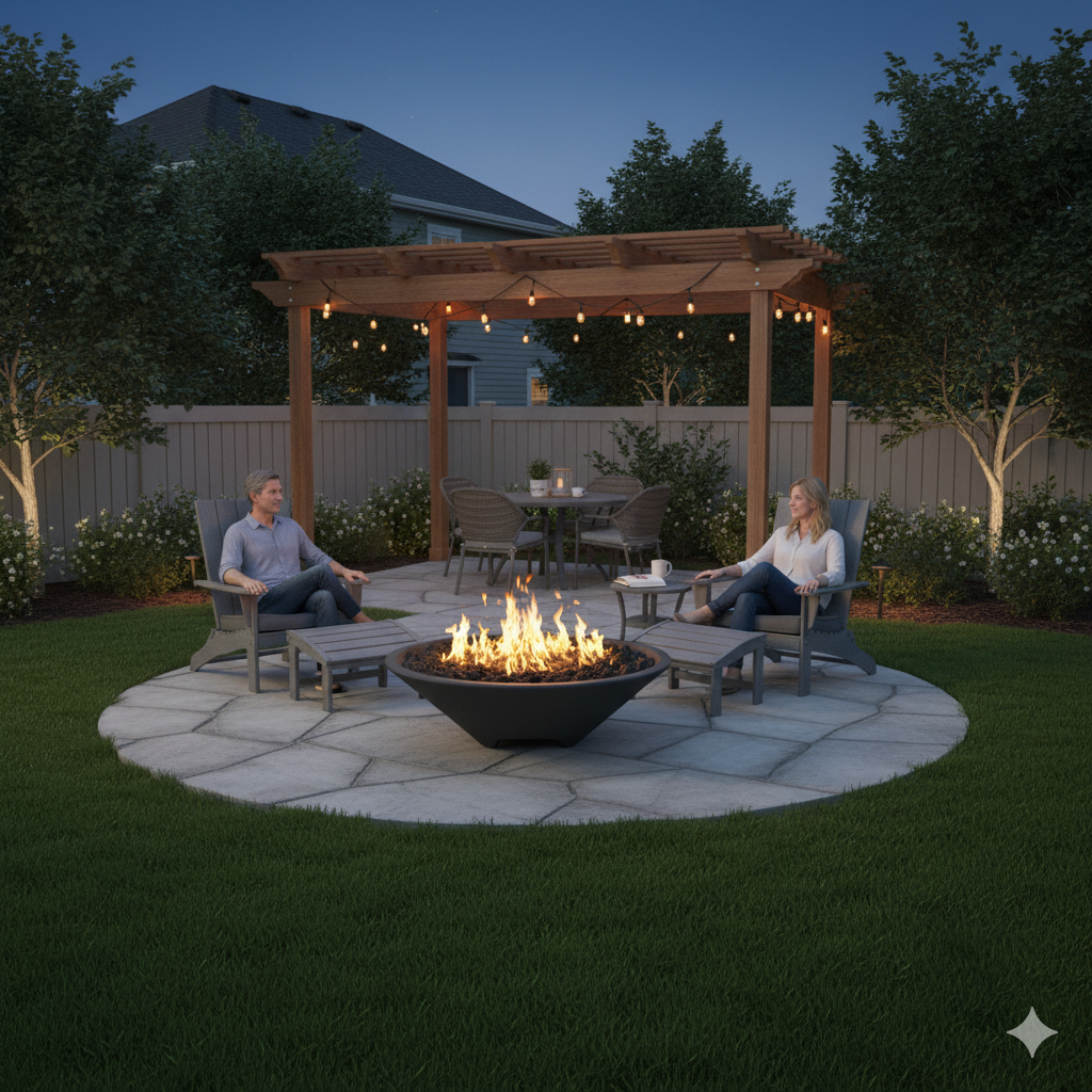 Round Oblique Fire Bowl with Venting | Modern GFRC Firepit