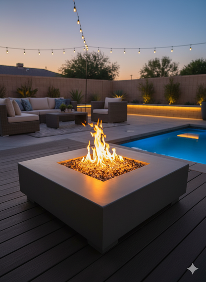 Square Sanctuary Fire Bowl | GFRC Firepit with Stainless Steel Burner