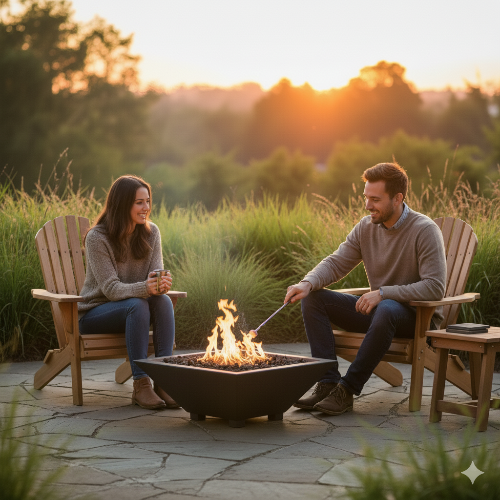 Square Oblique Fire Bowl with Venting | Modern GFRC Firepit