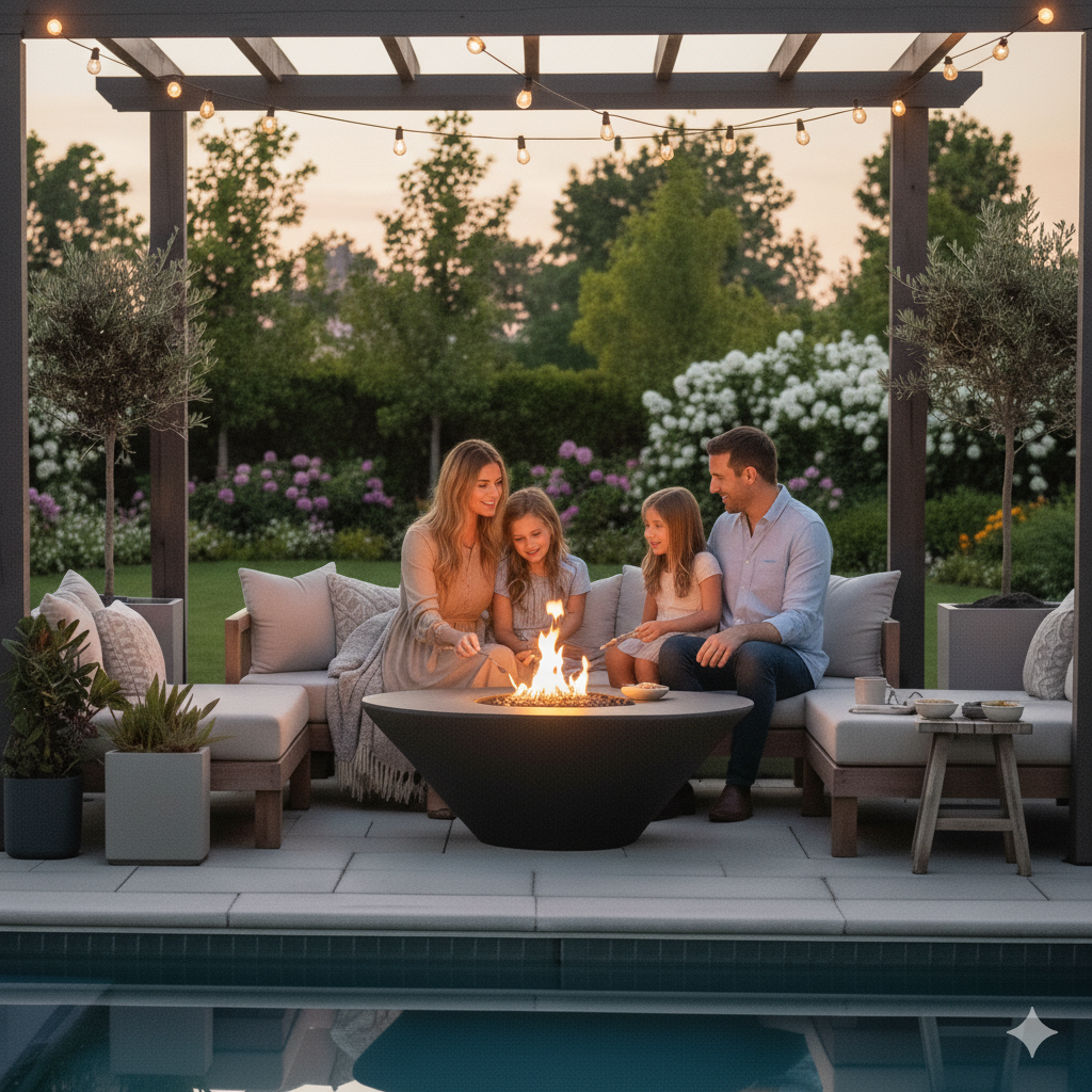 Round Oblique Fire Table | Modern GFRC Firepit