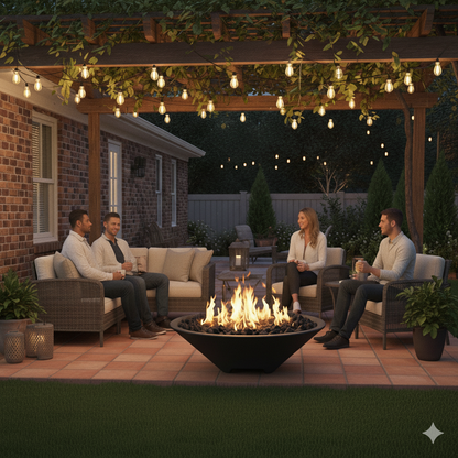 Round Oblique Fire Bowl with Venting | Modern GFRC Firepit