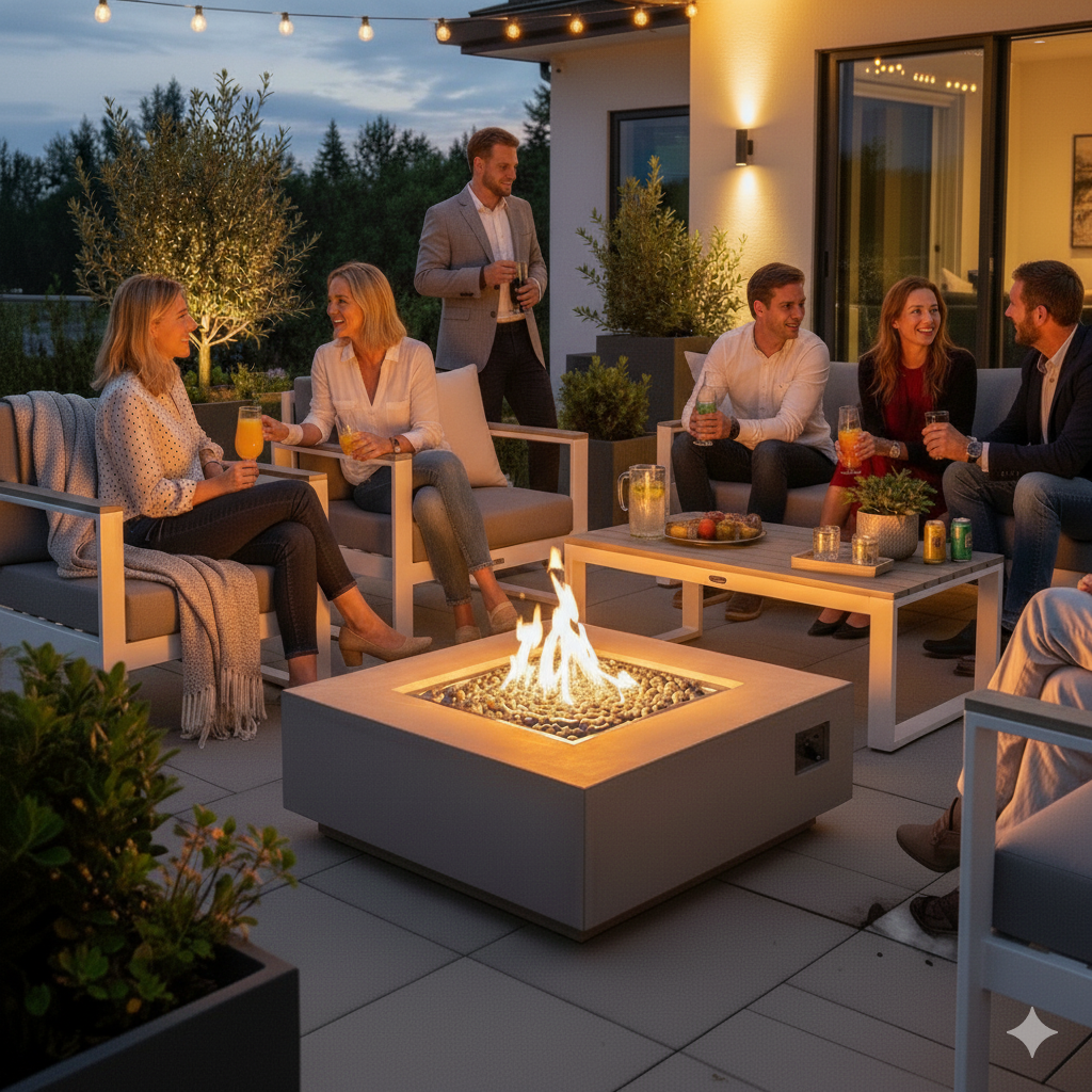 Square Sanctuary Fire Bowl | GFRC Firepit with Stainless Steel Burner