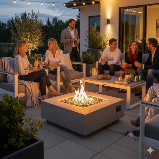 Square Sanctuary Fire Bowl | GFRC Firepit with Stainless Steel Burner