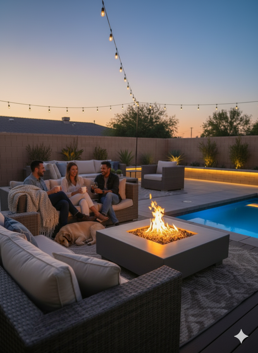 Square Sanctuary Fire Bowl | GFRC Firepit with Stainless Steel Burner