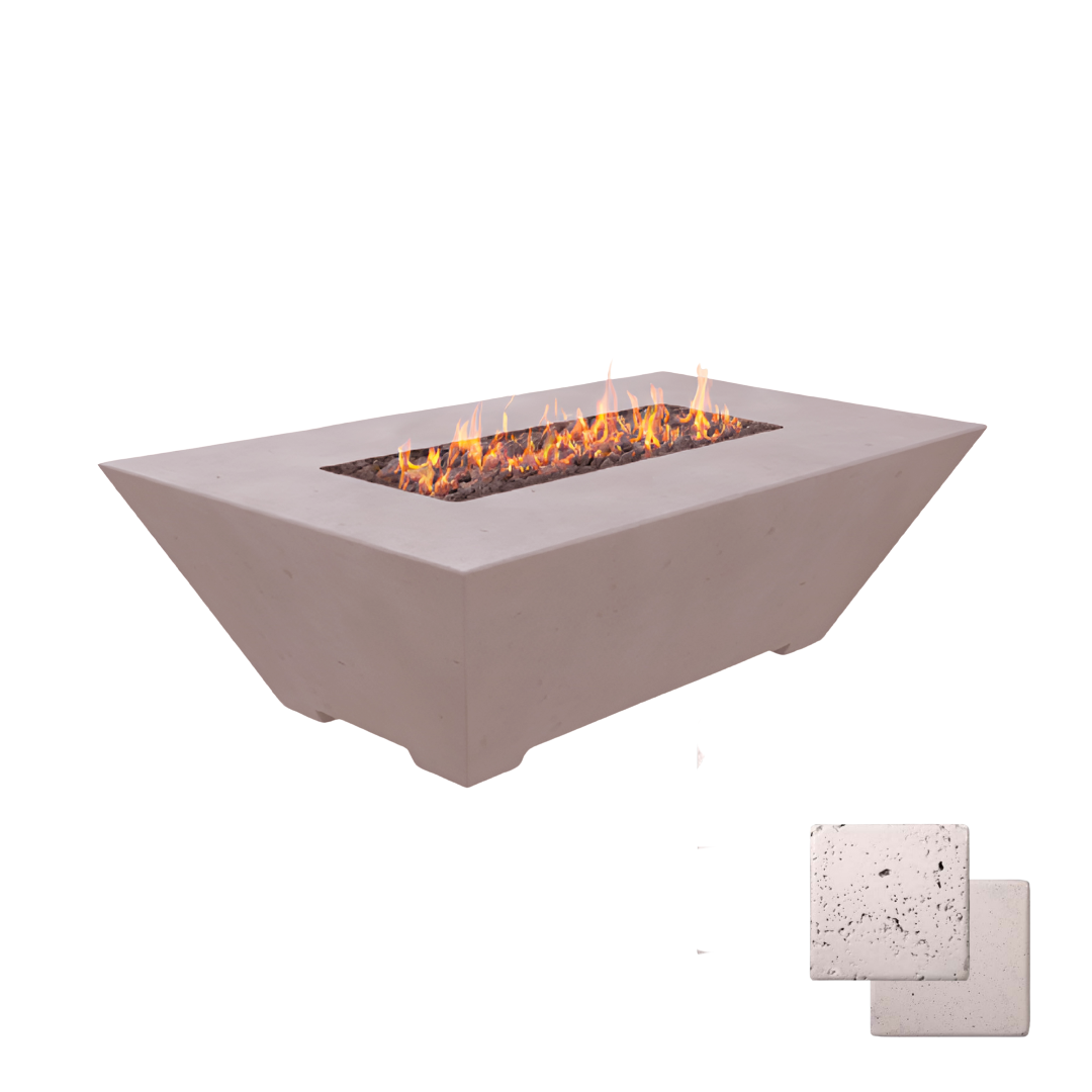 Linear Oblique Fire Table | Modern GFRC Firepit = Color Ivory