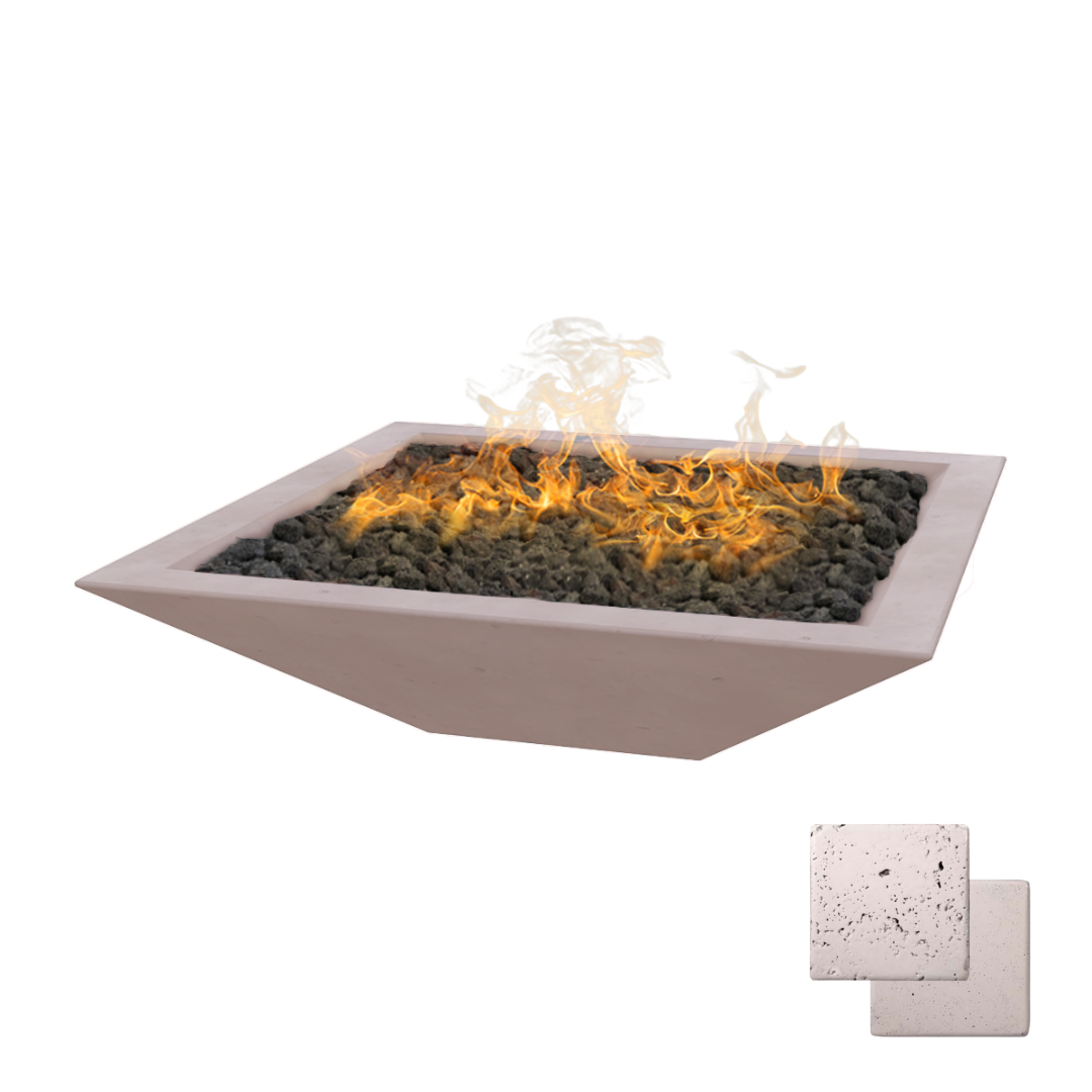 Linear Oblique Fire Table | Modern GFRC Firepit = Color Ivory