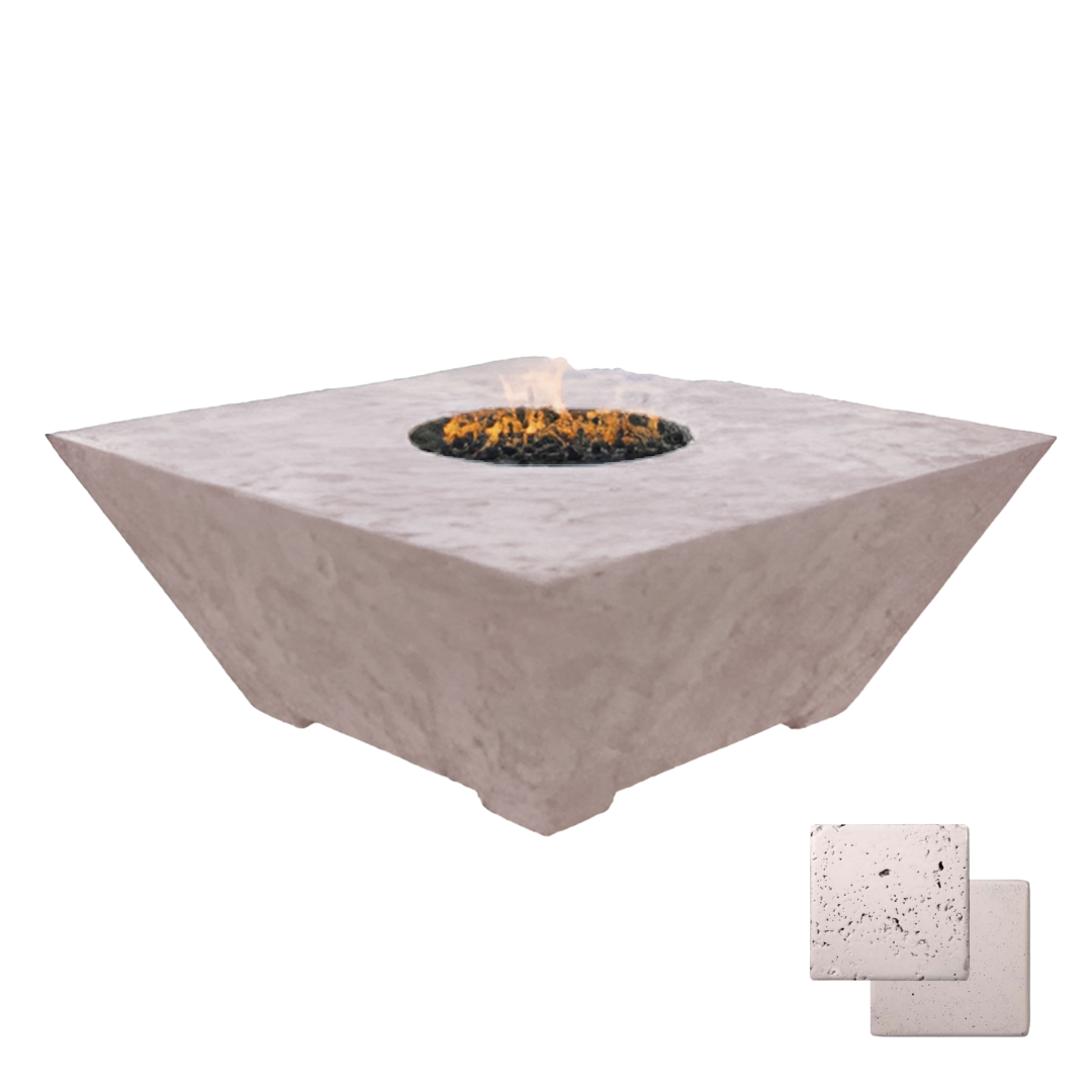 Square Oblique Fire Pit Table | Modern GFRC Firepit = Color Ivory