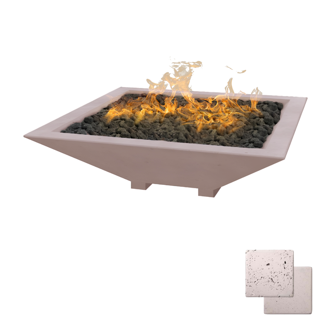 Square Oblique Fire Bowl with Venting | Modern GFRC Firepit = Color Ivory