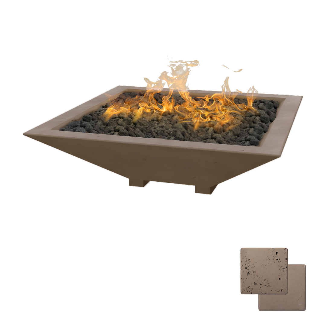 Square Oblique Fire Bowl with Venting | Modern GFRC Firepit = Color Noche