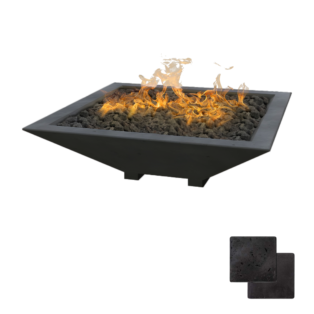 Square Oblique Fire Bowl with Venting | Modern GFRC Firepit = Color Raven