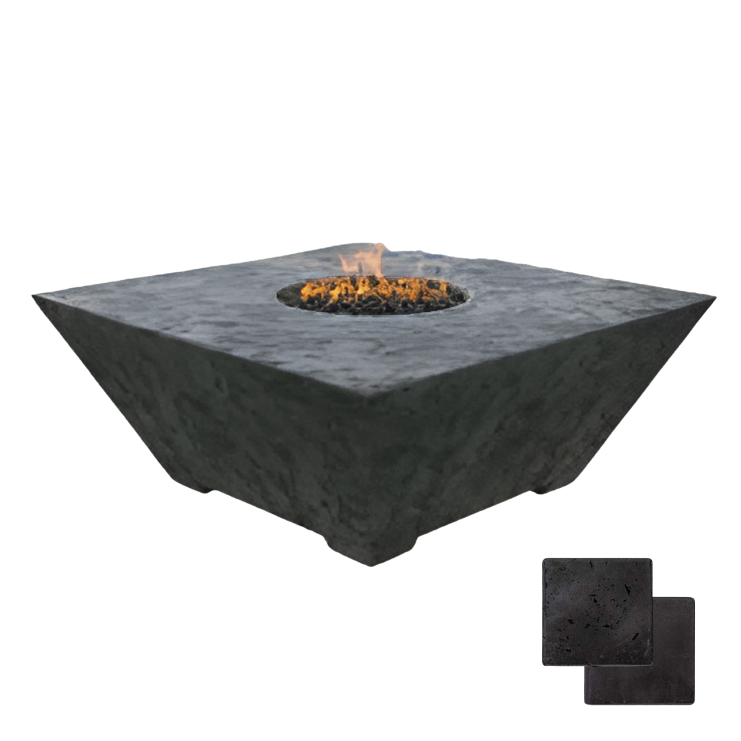 Square Oblique Fire Pit Table | Modern GFRC Firepit = Color Raven