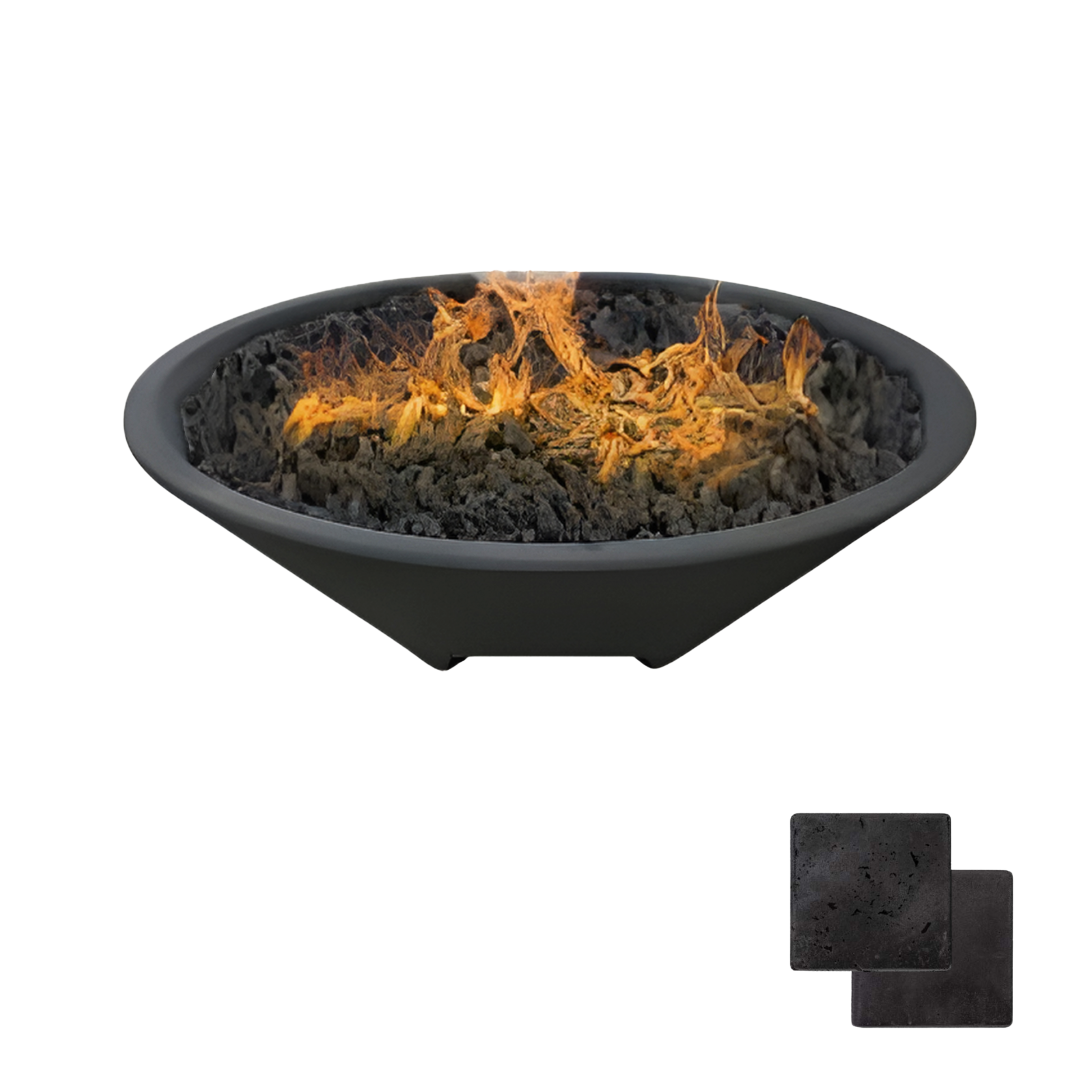 Round Oblique Fire Bowl with Venting | Modern GFRC Firepit = Color Raven