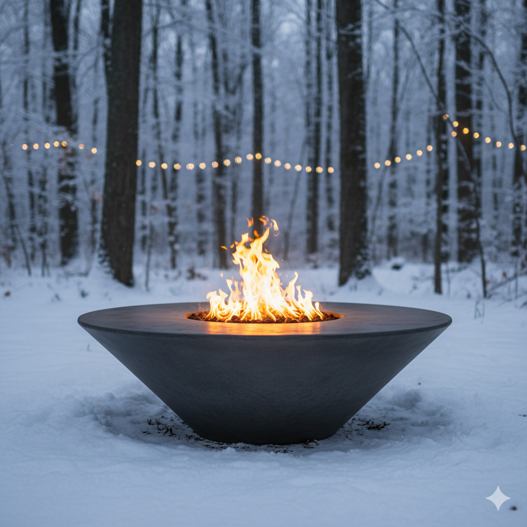 Round Oblique Fire Table | Modern GFRC Firepit
